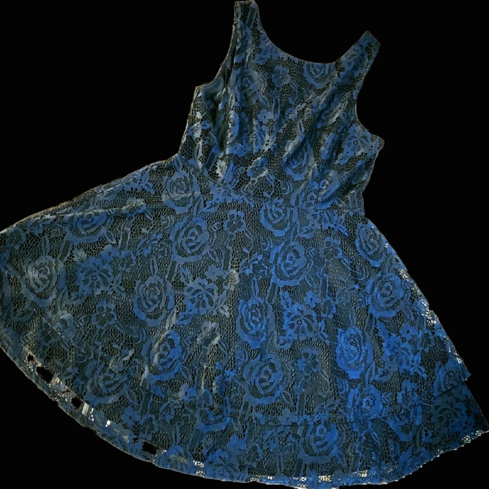 Blue Floral Print Laced Speechless XL Black Dress